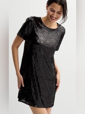 Nine West Black Sequin Shift Dress